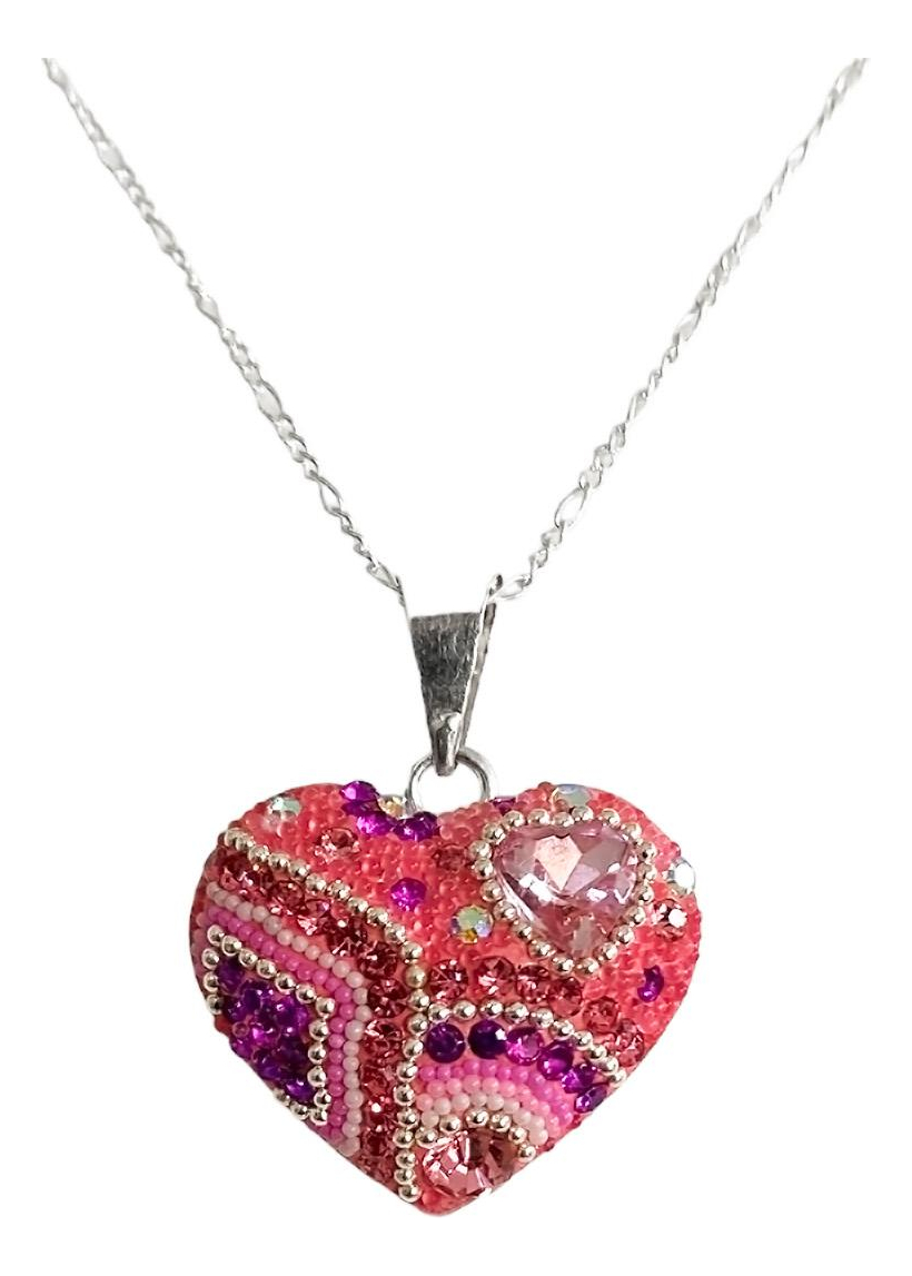 Collar Aretes Corazón Artesanal Chico Piedras Plata Ley 925