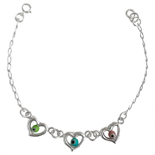 Pulsera Ajustable Corazón Ojo Turco Amor Dama Plata Ley 925