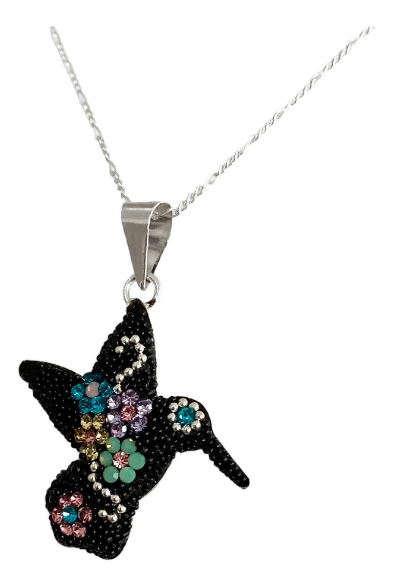 Collar Aretes Colibrí Artesanal Chico Piedras Plata Ley 925