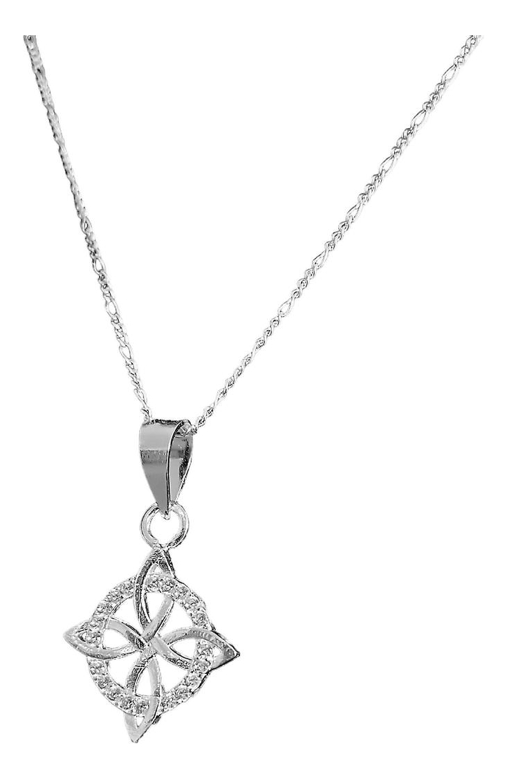 Collar Nudo De Bruja Celta Redondo Zirconias Plata Ley 925