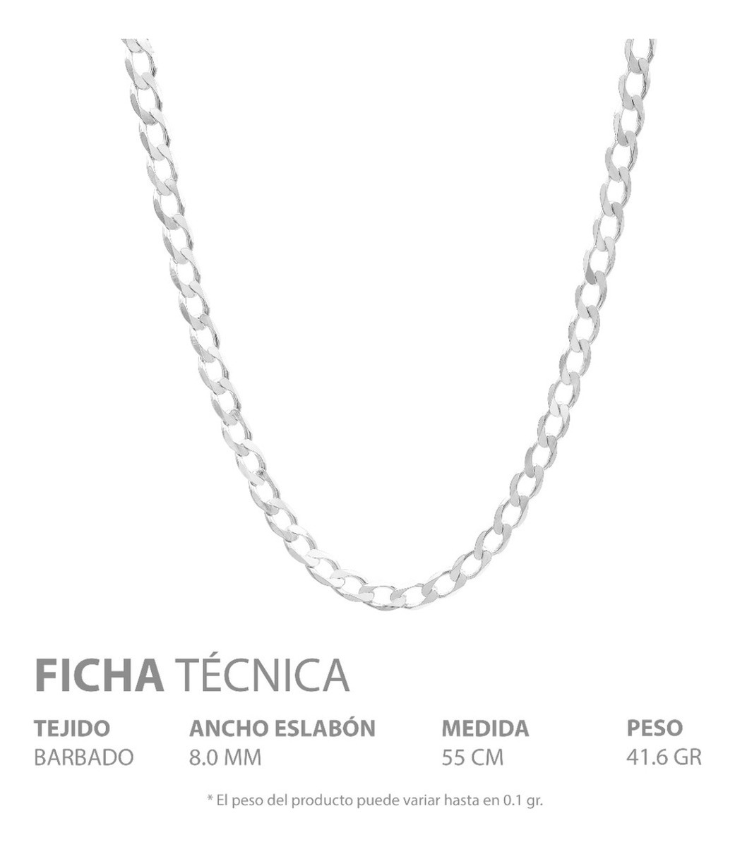 Joyaris Cadena Barbada Cubana Plata 925 Hombre 55cm 8mm Plateado