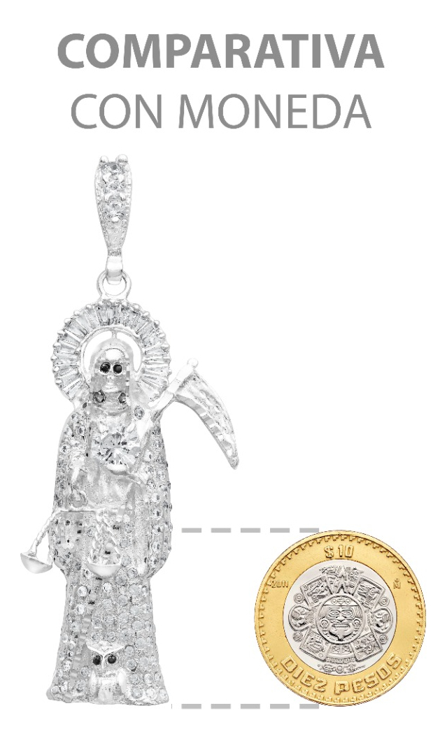 Joyaris Dije Santa Muerte 3d Grande Plata925 Hombre Zirconia Plateado