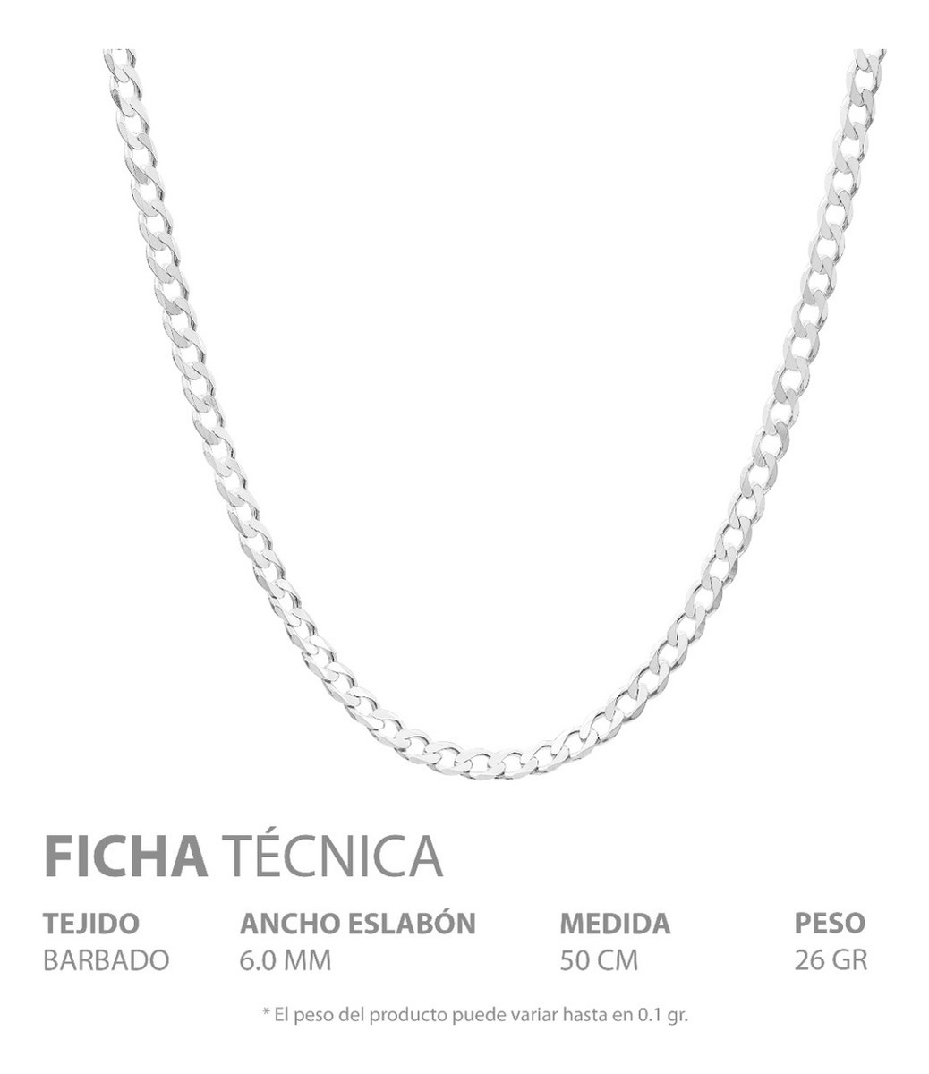 Joyaris Cadena Barbada Cubana Plata 925 Hombre 50cm 6mm Plateado