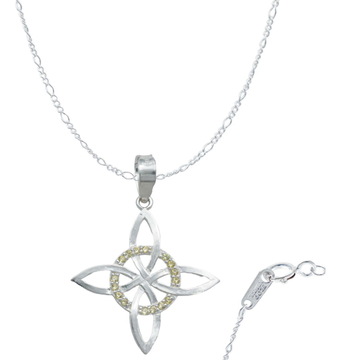 Collar Nudo De Bruja Celta Plano Zirconias Plata Ley S925