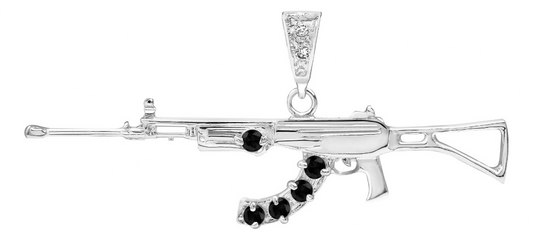 Dije Rifle Ak-47 De Plata Ley .925 Con Zirconias Hombre Negro