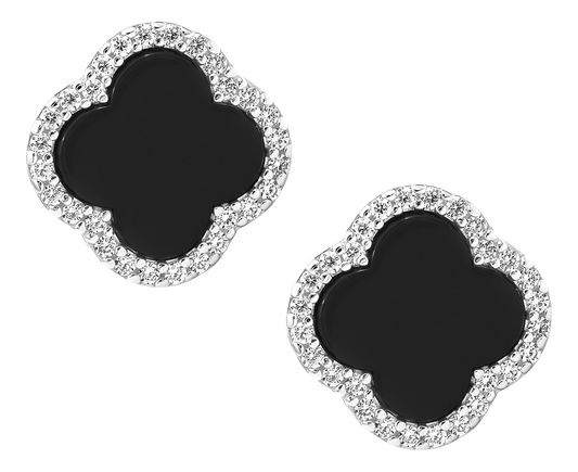 Aretes Grandes De Trébol De Cuatro Hojas Zirconias Plata 925