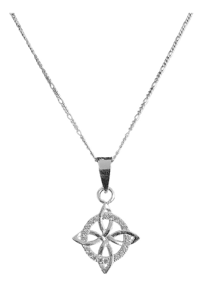 Collar Nudo De Bruja Celta Redondo Zirconias Plata Ley 925