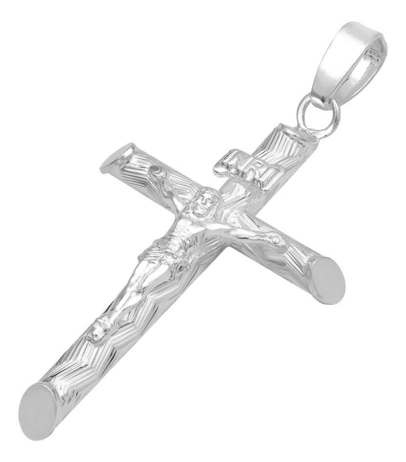 Joyaris Dije Cruz Tubular Cristo Plata 925 Unisex 30mm - Plateado