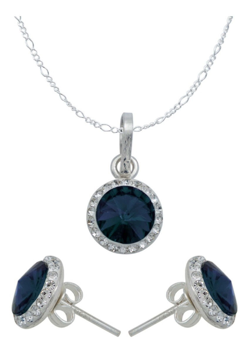 Juego Grande Cristal Dije Arete Cadena Mujer Regalo Plata925