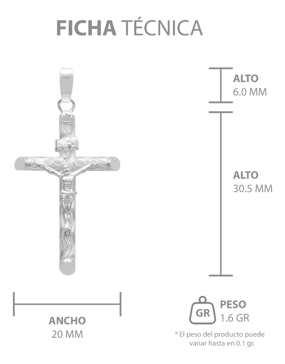 Joyaris Dije Cruz Tubular Cristo Plata 925 Unisex 30mm Plateado