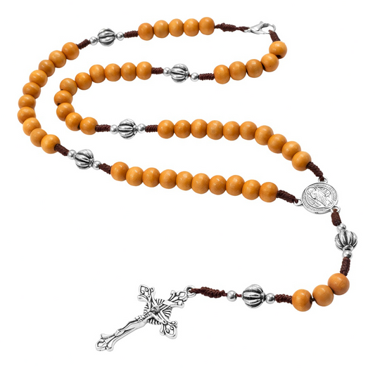 Rosario San Judas Madera Cruz De Metal Clásica - 65 Cm Amarillo