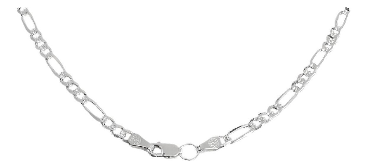 Cadena De Plata 925 Diamantada Hombre Fígaro 55 Cm X 4 Mm