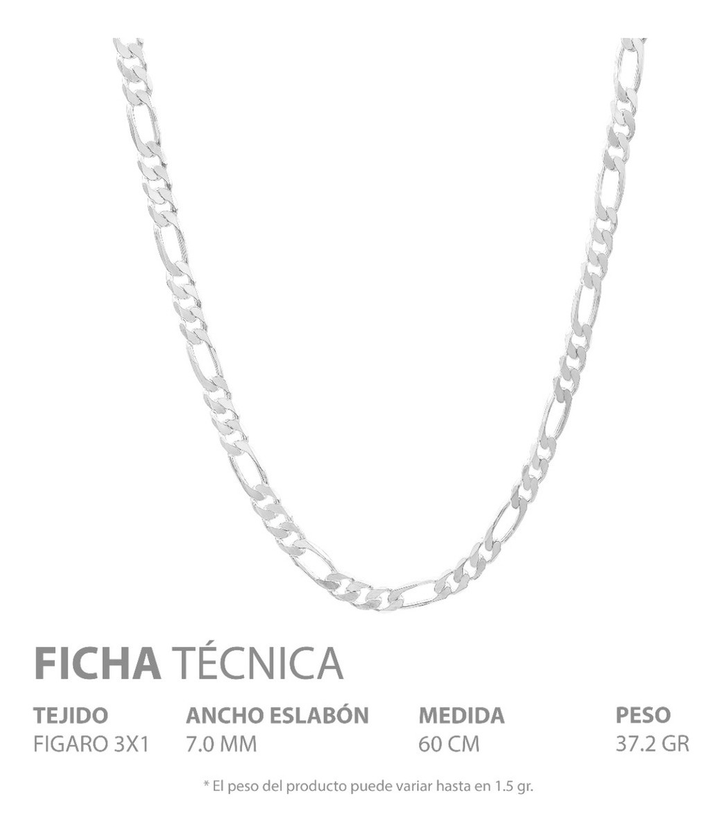 Cadena Figaro 3x1 Gruesa Hombre Regalo Plata 925 7 Mm 60 Cm Plateado