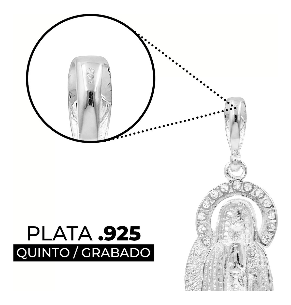 Dije Medalla Grande Santa Muerte Zirconias Plata 925 7.7 Cm Blanco
