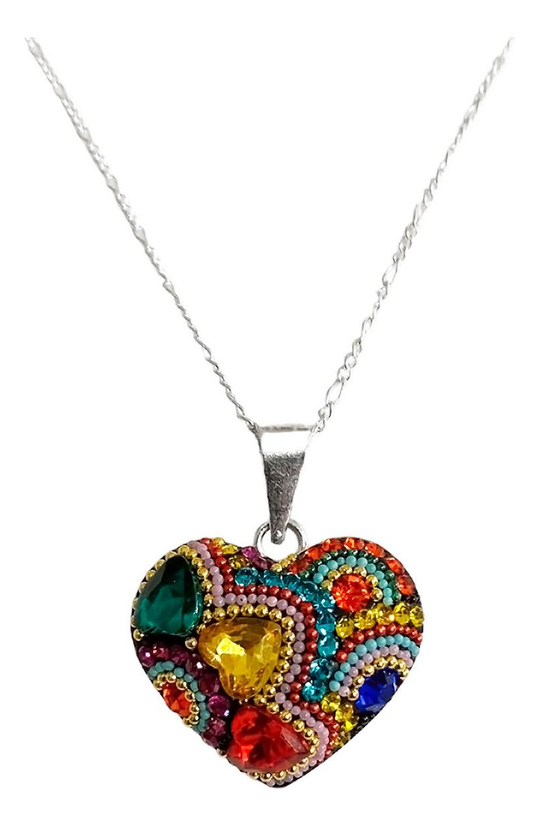 Collar Aretes Corazón Artesanal Chico Piedras Plata Ley 925