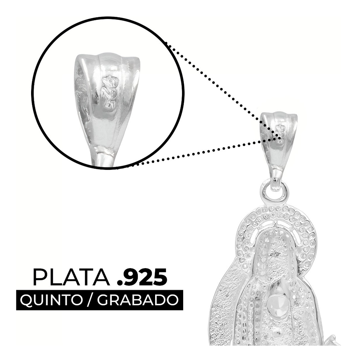Dije Medalla Grande Santa Muerte Zirconias Plata 925 8.3 Cm - Blanco
