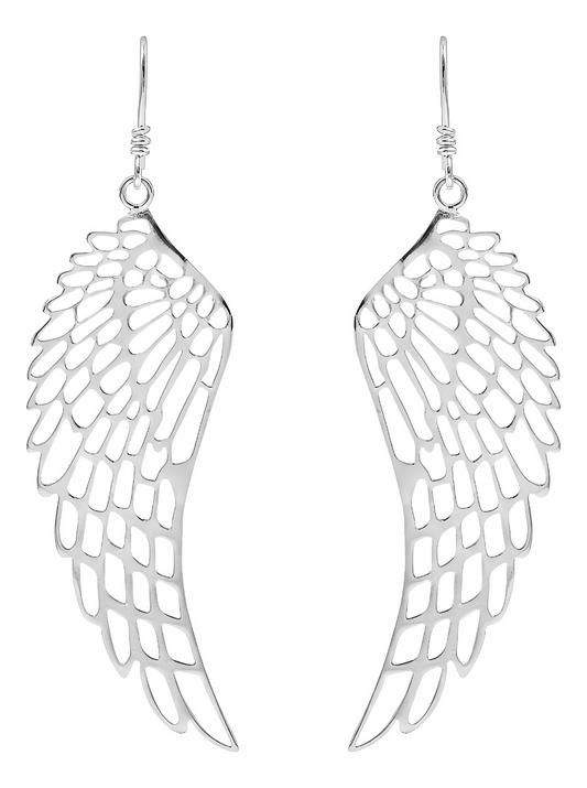 Aretes Largos Alas De Ángel Caladas Plata 925 Colgantes