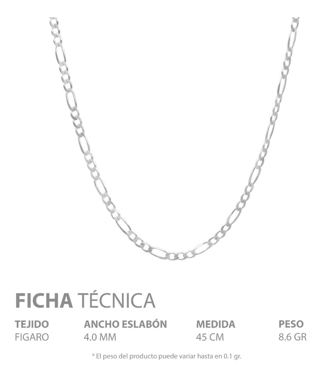 Joyaris Cadena Figaro 3x1 Plata 925 Hombre 45cm 4mm Plateado
