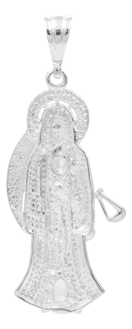 Dije Medalla Grande Santa Muerte Zirconias Plata 925 8.3 Cm - Blanco