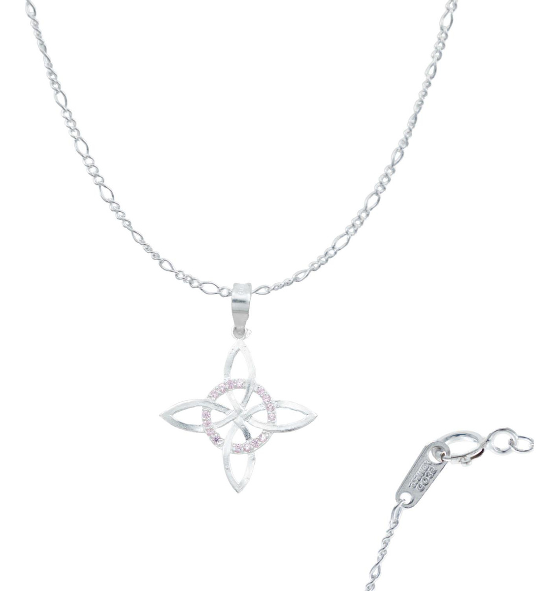 Collar Nudo De Bruja Celta Plano Zirconias Plata Ley S925
