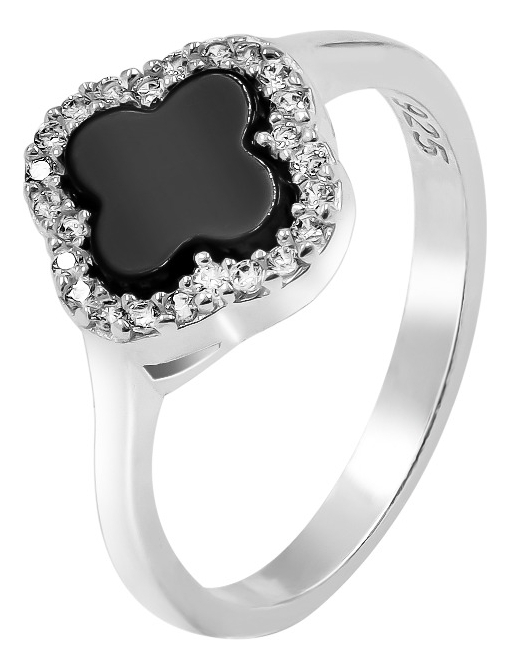 Anillo De Trébol Plata 925 Con Zirconias Hombre Mujer Negro 7.5