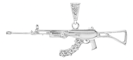Dije Rifle Ak-47 De Plata Ley .925 Con Zirconias Hombre Blanco