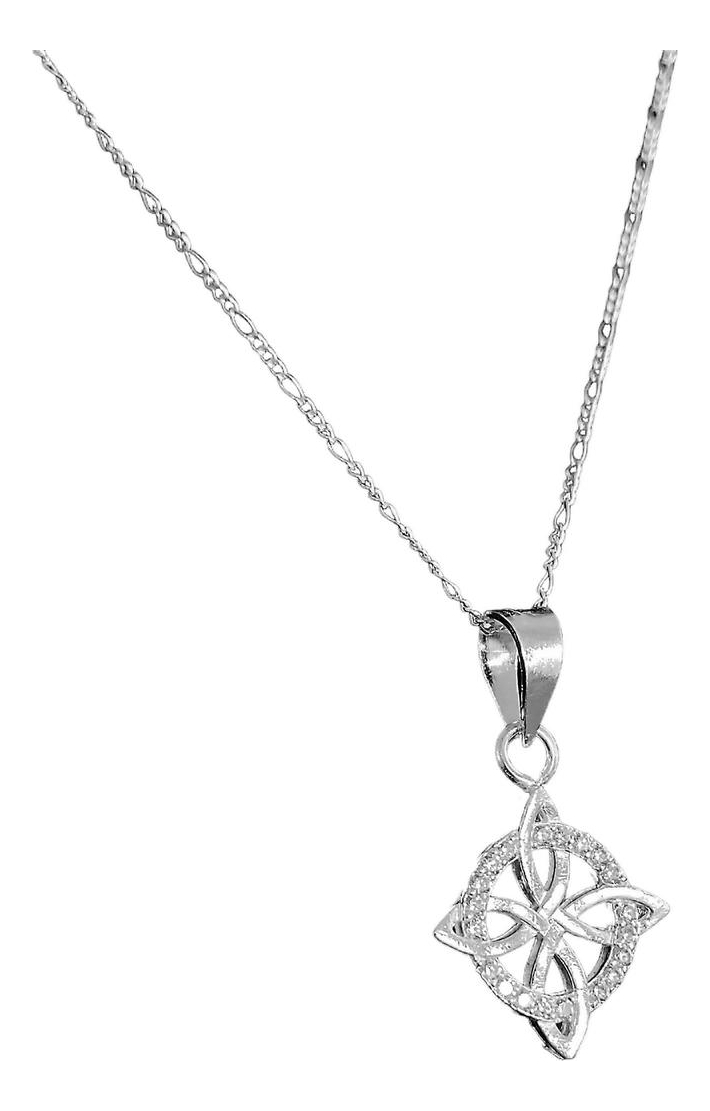 Collar Nudo De Bruja Celta Redondo Zirconias Plata Ley 925