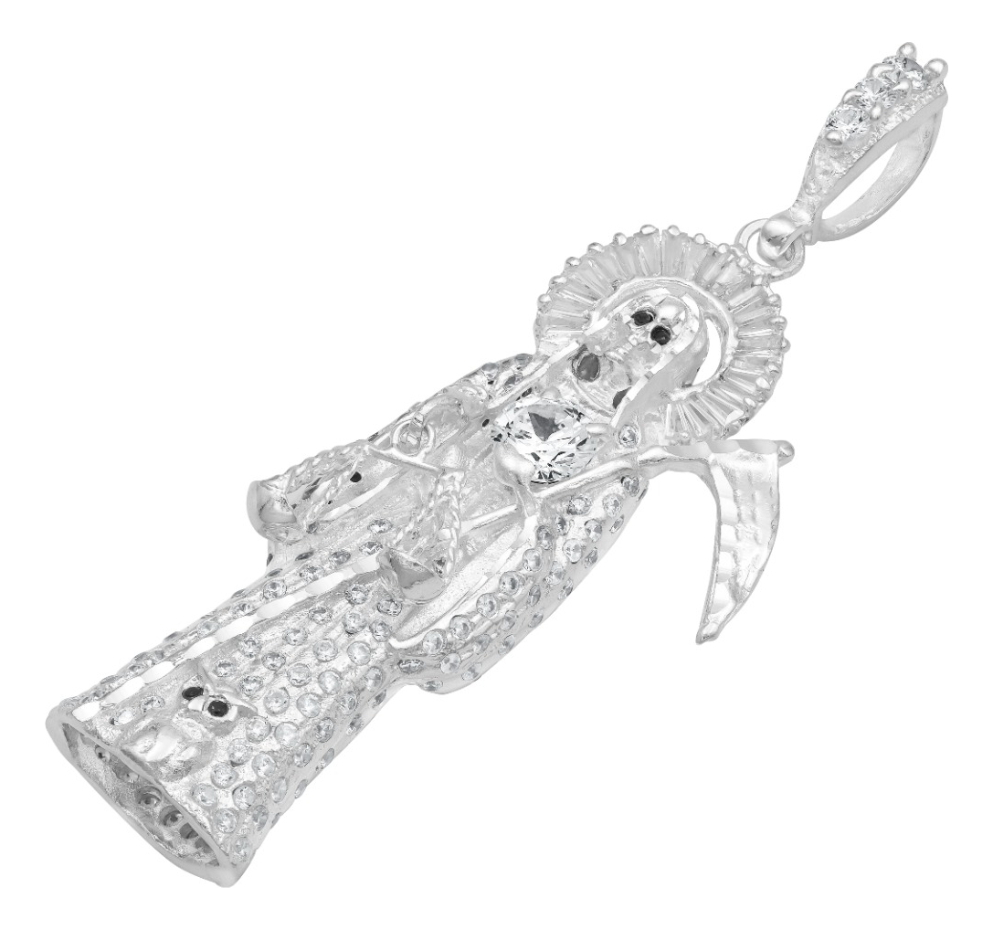 Joyaris Dije Santa Muerte 3d Grande Plata925 Hombre Zirconia Plateado