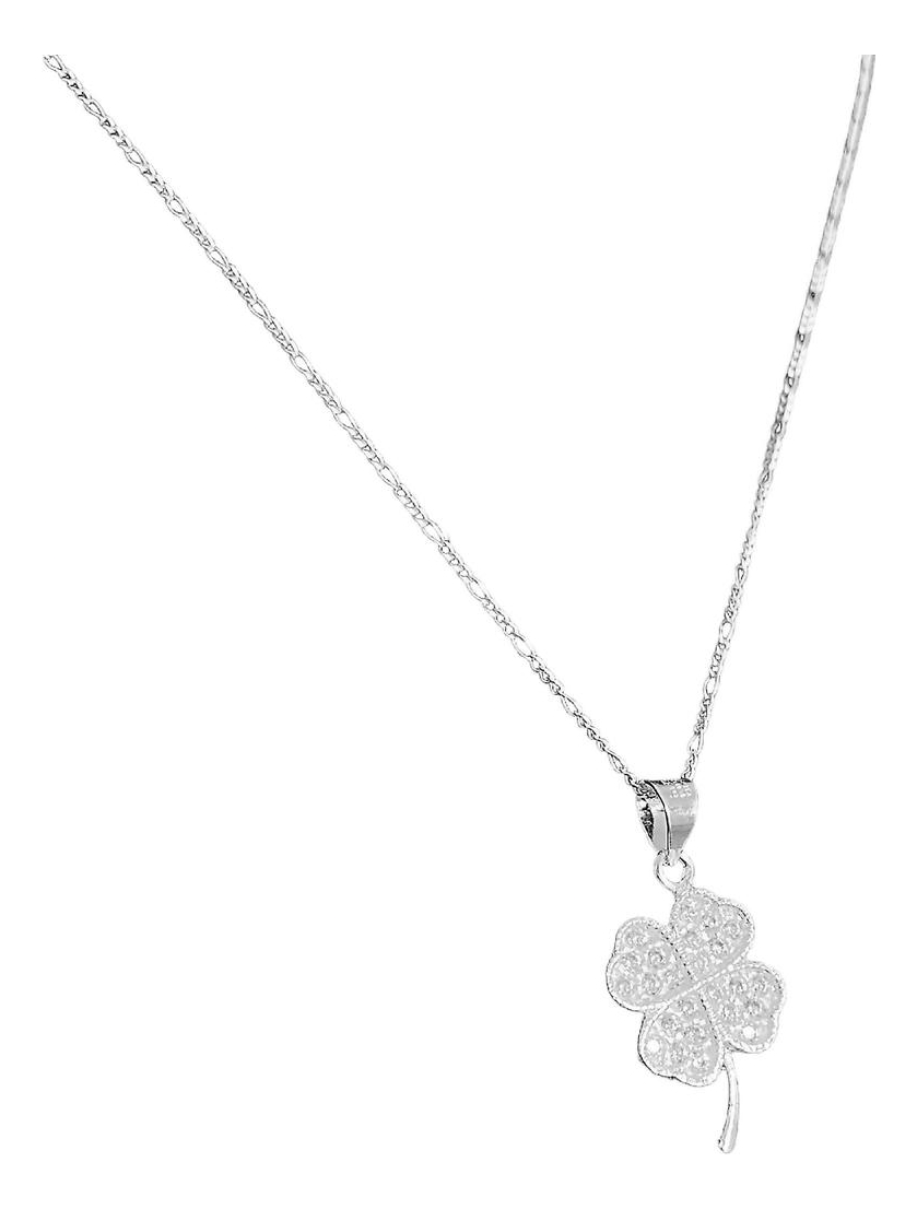 Collar Corazones Trebol 4 Hojas Zirconias Plata Ley 925