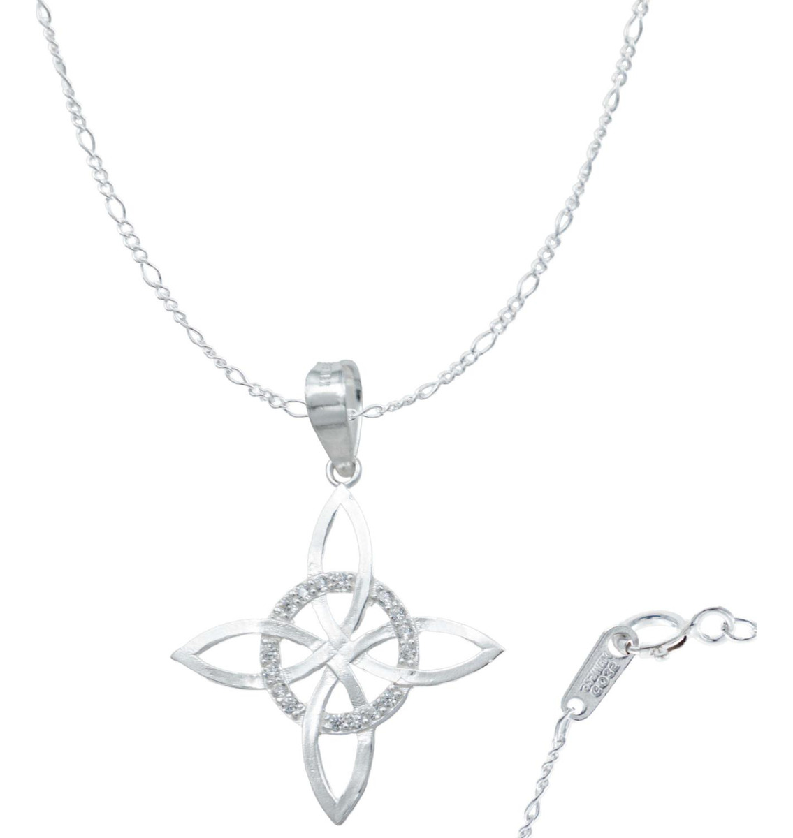 Collar Nudo De Bruja Celta Plano Zirconias Plata Ley S925