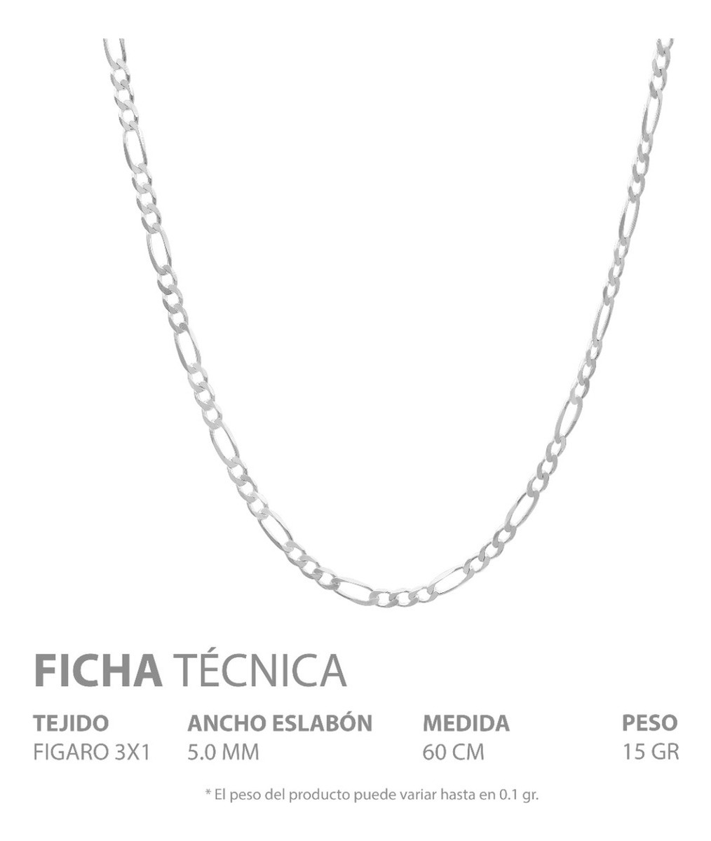 Cadena Figaro 3x1 Gruesa Hombre Regalo Plata 925 5 Mm 60 Cm Plateado