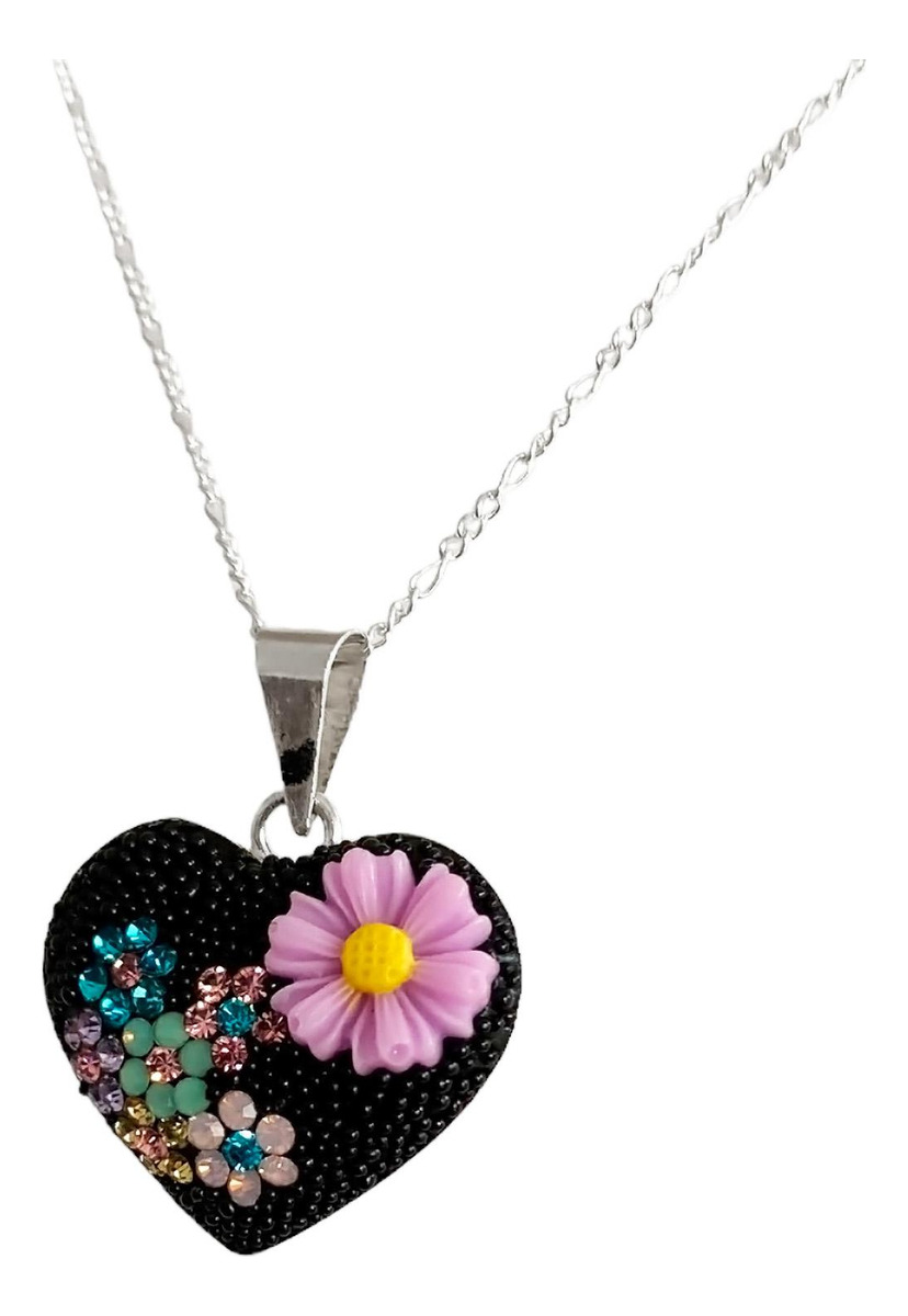 Collar Aretes Corazón Artesanal Chico Piedras Plata Ley 925