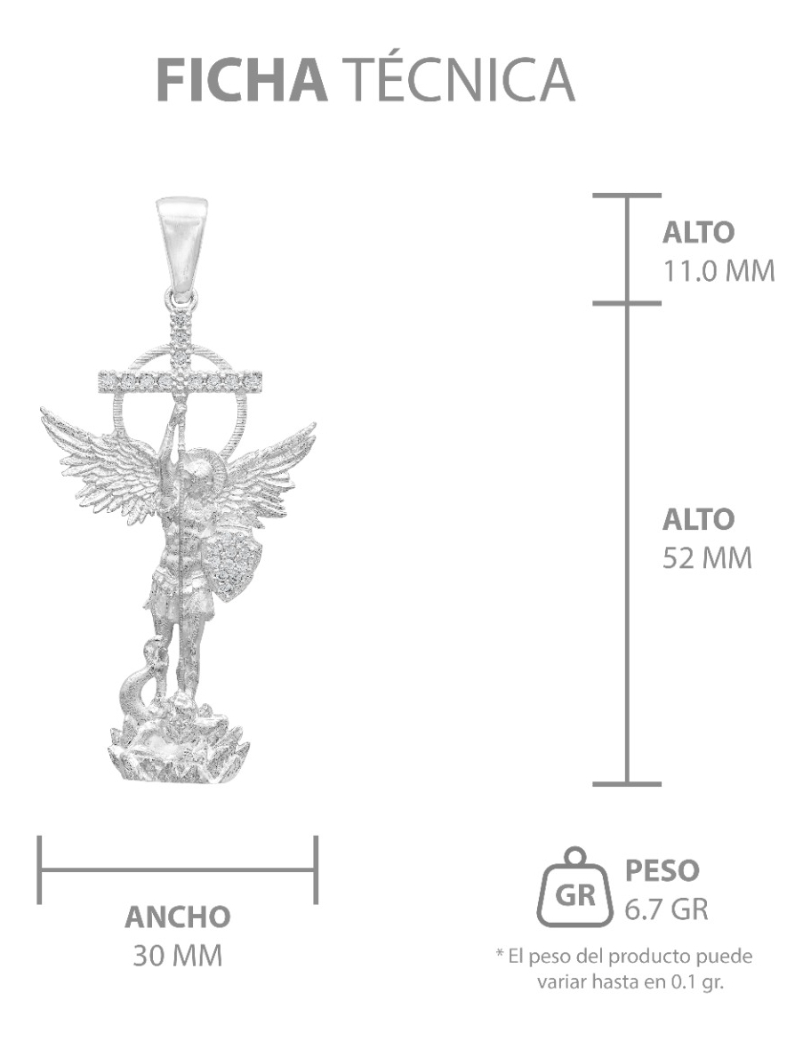 Joyaris Dije San Miguel Arcangel Plata 925 Hombre 52mm Plateado