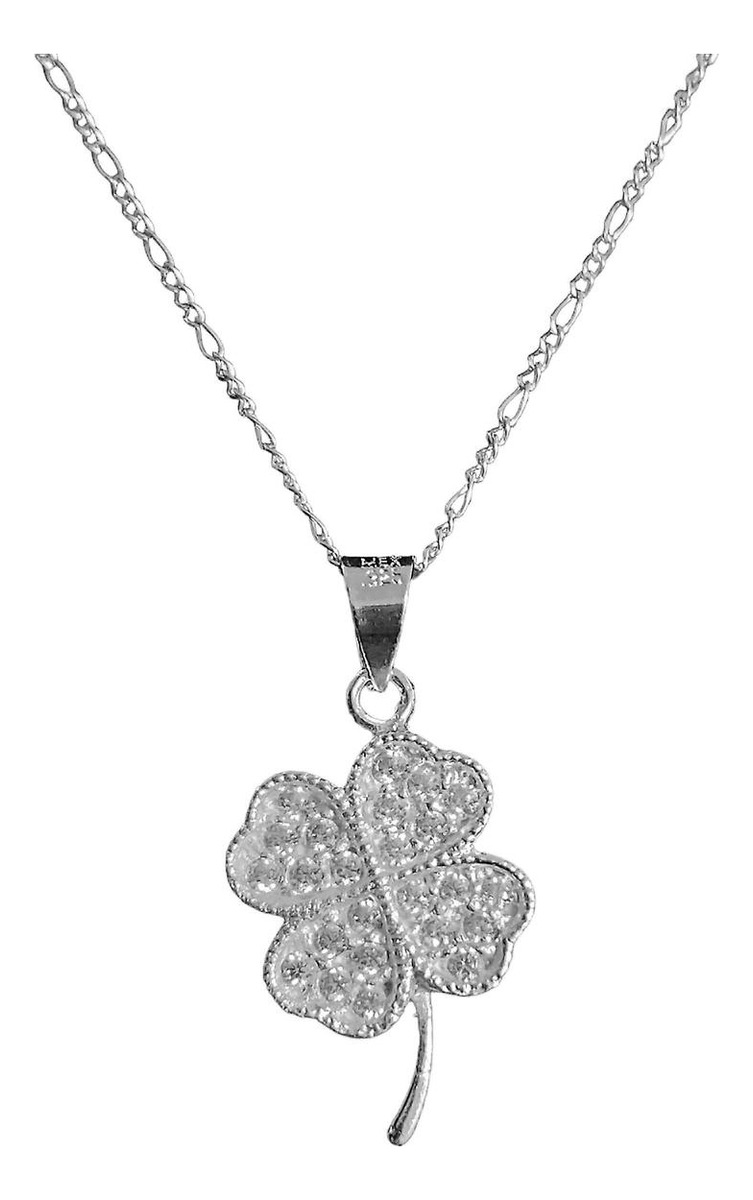 Collar Corazones Trebol 4 Hojas Zirconias Plata Ley 925
