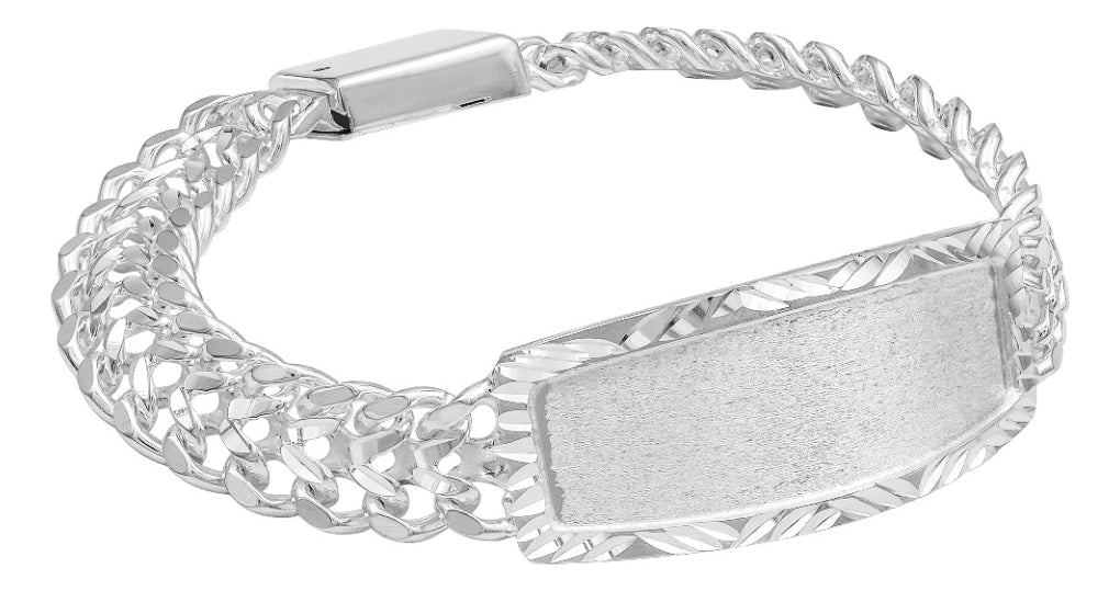Joyaris Esclava Petatillo Placa Diamantada Plata 925 Hombre Plateado 16 Cm