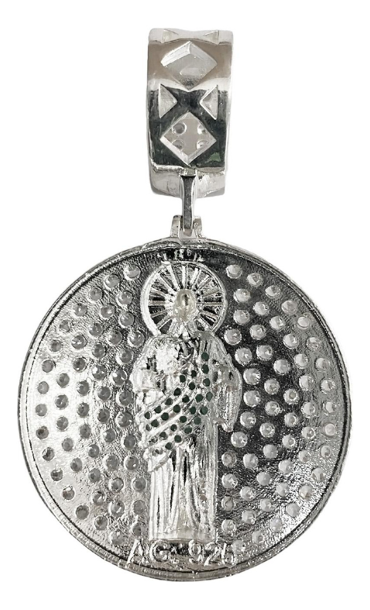 Medalla Premium San Judas Zirconias Plata Fina Ley 925