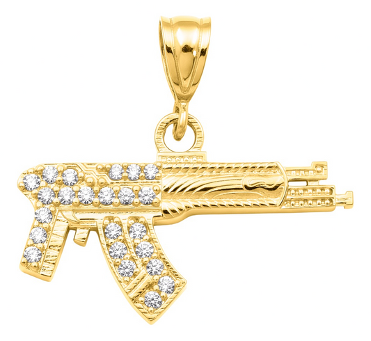 Dije Rifle Ak-47 Oro Laminado 14k Piedra 3 Cm Estilo Urbano Amarillo