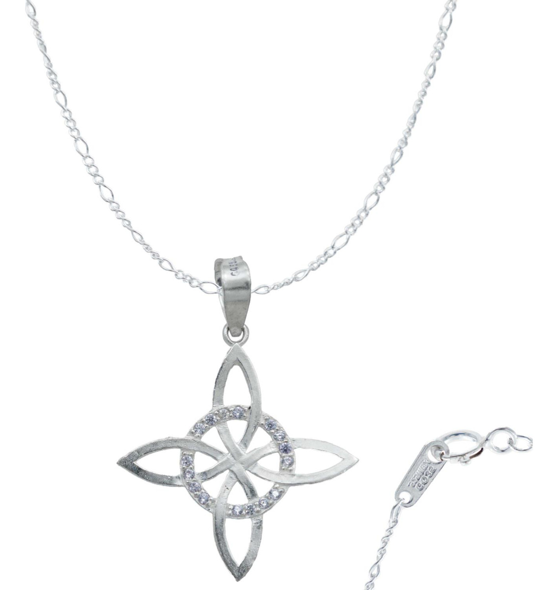 Collar Nudo De Bruja Celta Plano Zirconias Plata Ley S925