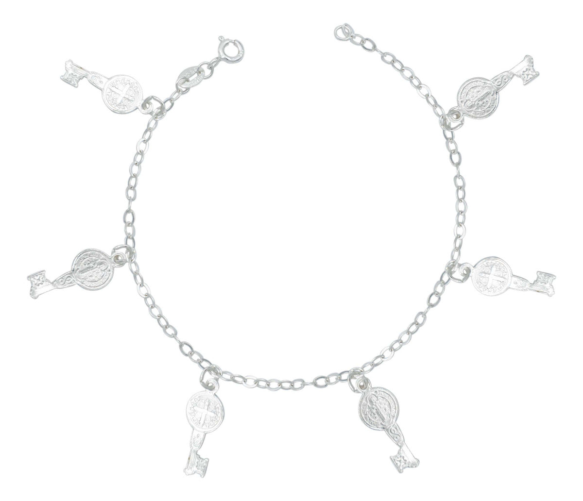 Pulsera Ajustable San Benito Pequeña Medallas Plata Ley 925