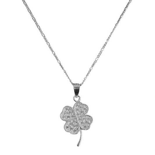 Collar Corazones Trebol 4 Hojas Zirconias Plata Ley 925