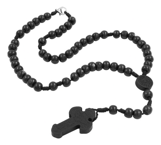 Rosario Cuencas Largo Cruz Madera Medalla San Benito Negro