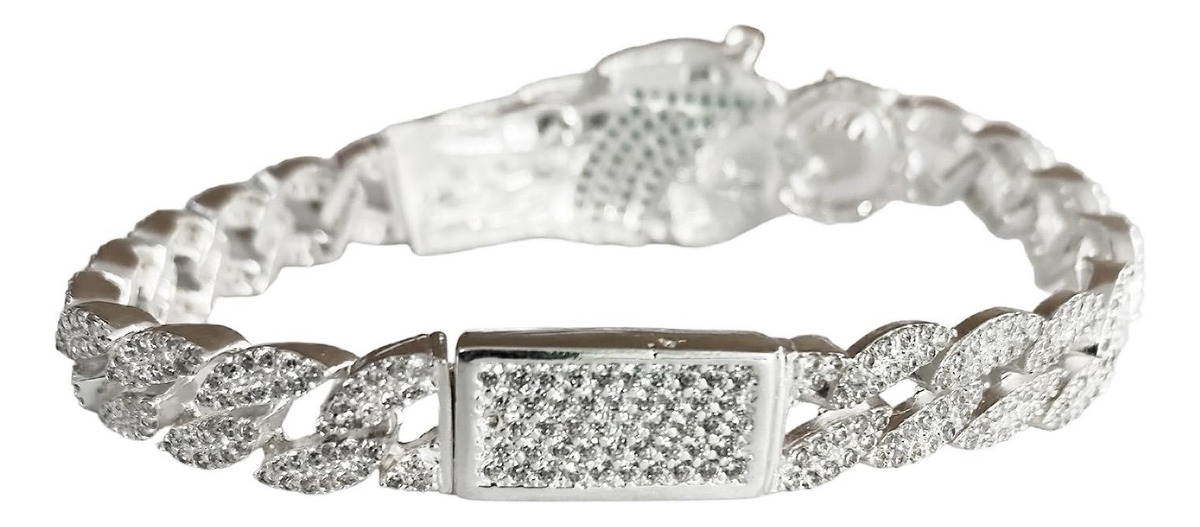 Pulsera Cubana San Judas Zirconias Hip Hop Plata Ley 925
