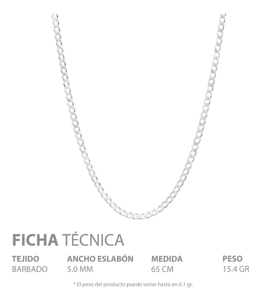 Cadena Cubana Barbada Hombre Regalo Plata 925 5 Mm 65 Cm Plateado