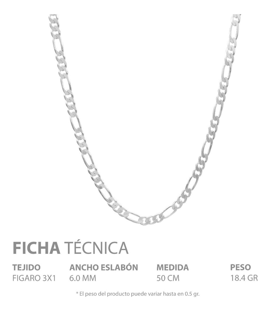 Cadena Figaro 3x1 Gruesa Hombre Regalo Plata 925 6 Mm 50 Cm - Plateado