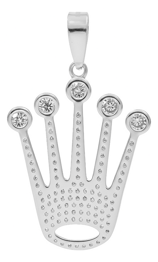 Dije Corona Rey Zirconias Plata .925 3.6 Cm Joyería Fina Plateado