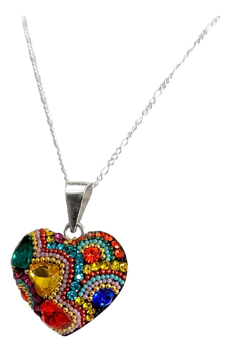Collar Aretes Corazón Artesanal Chico Piedras Plata Ley 925