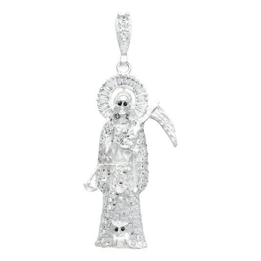 Joyaris Dije Santa Muerte 3d Grande Plata925 Hombre Zirconia Plateado