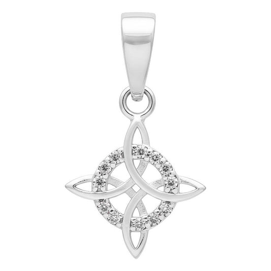 Dije Nudo De Bruja Chico Plata 925 Con Zirconia 2.5 Cm Blanco