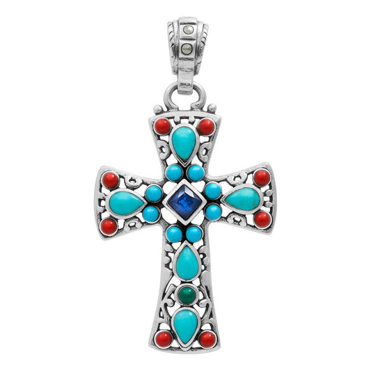 Dije Cruz Grande Plata 925 Piedra Natural Zirconia 4.3 Cm Azul