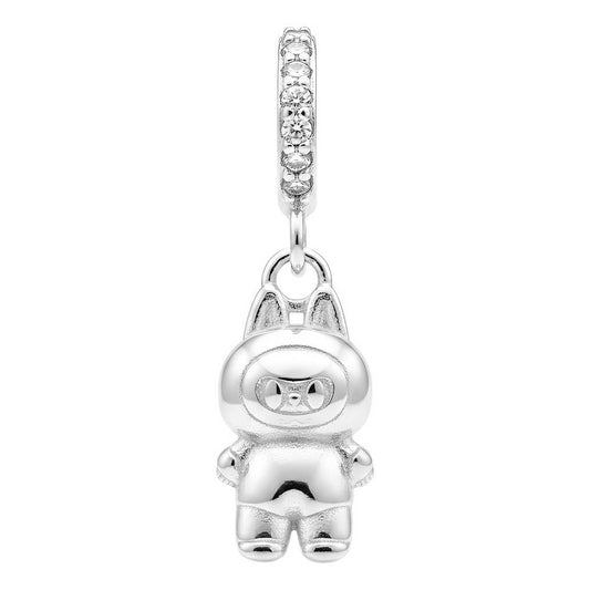Dije Charm Osito Bubú Kawaii Con Pijama Plata 925 Zirconias Blanco